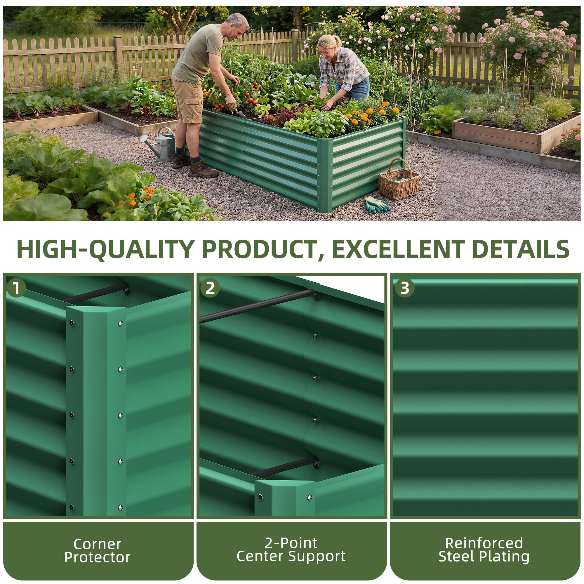 Uforic Galvanized Raised Garden Bed Kit, Metal Planter Box with Gloves, Metal Raised Garden Beds for Vegetables,Green,6x3x3ft