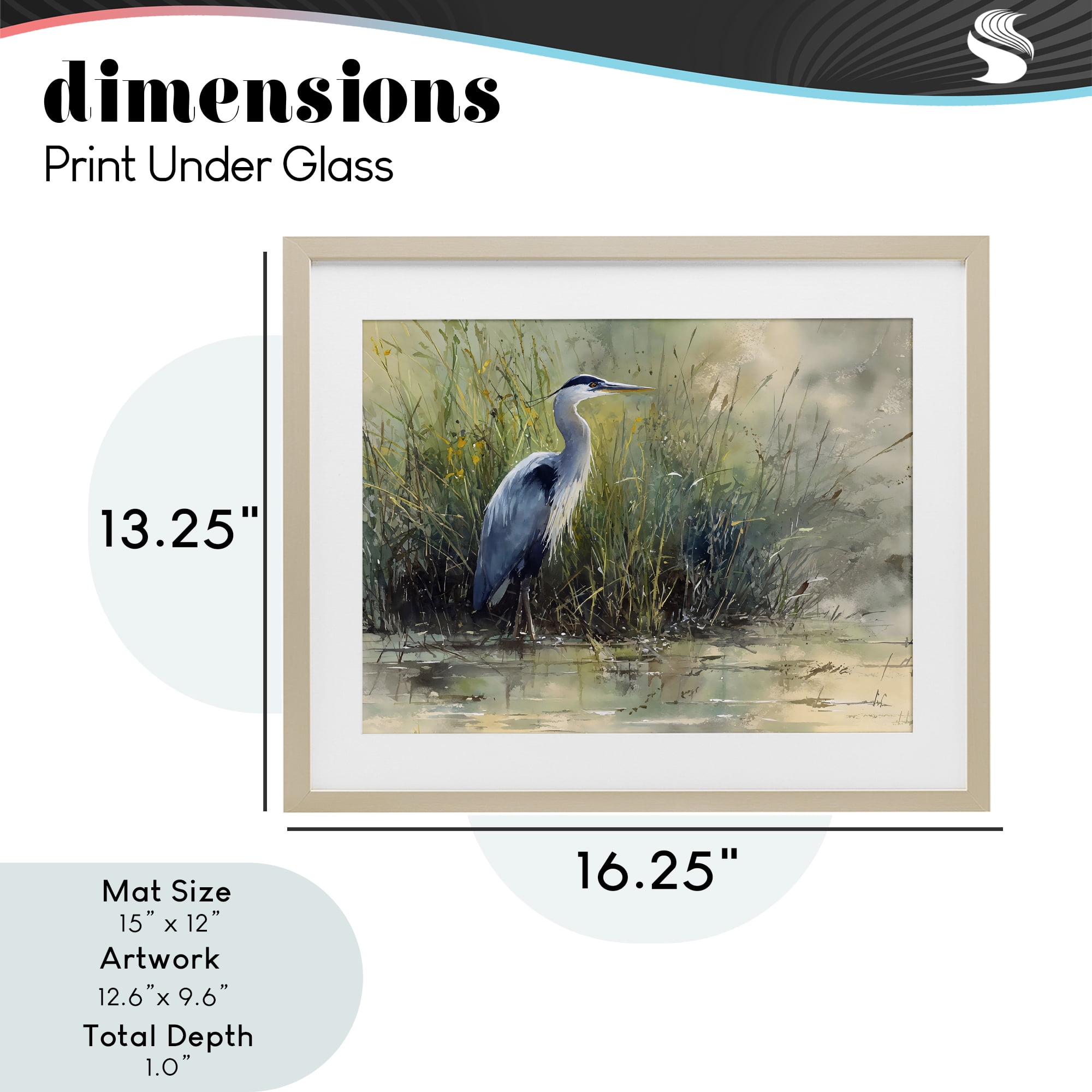 Stupell Industries Heron In The Grass Birch Framed Print Under Glass, design by Franklyn Gregory