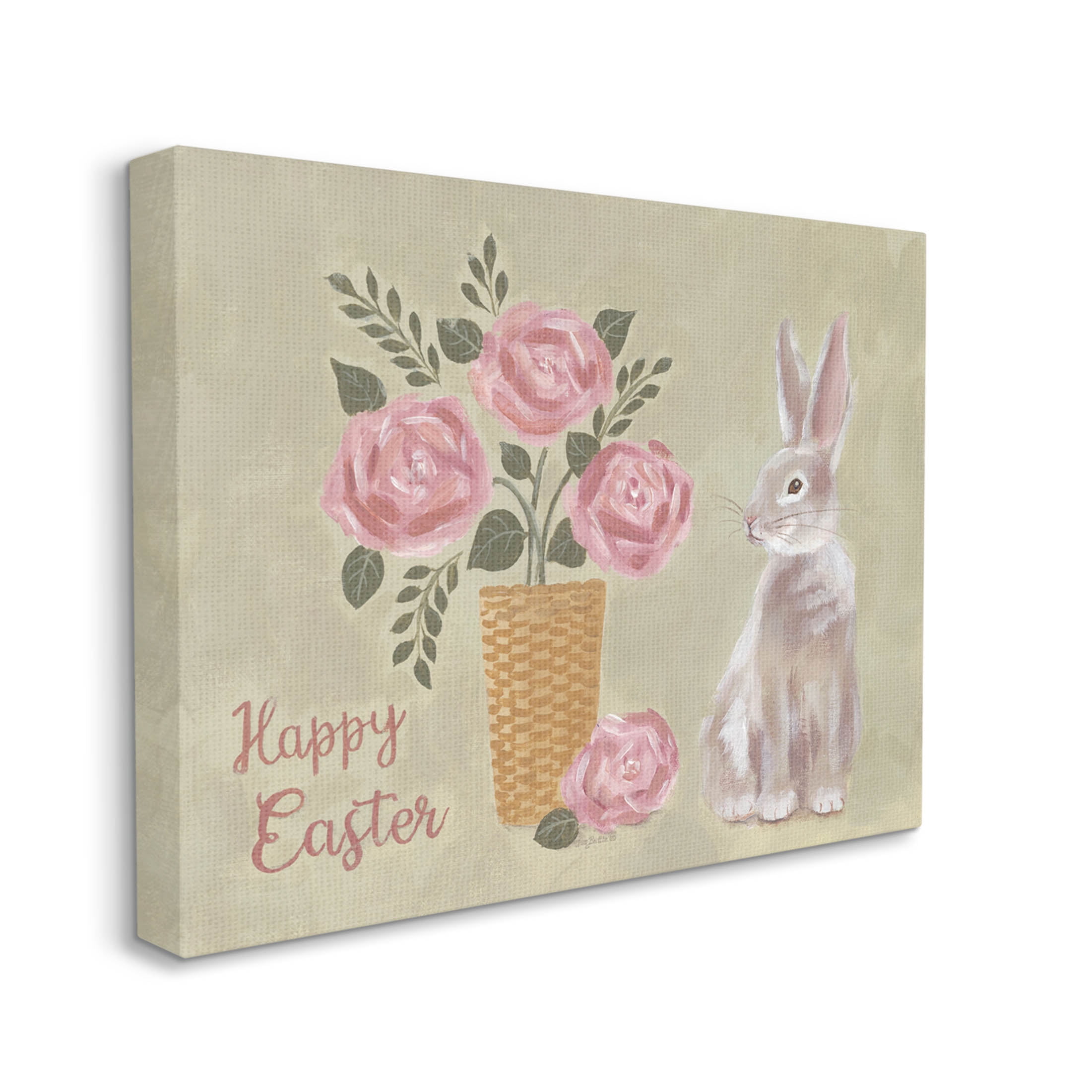 Stupell Industries Happy Easter Bunny Rose Bouquet Graphic Art Gallery Wrapped Canvas Print Wall Art, Design by Pam Britton