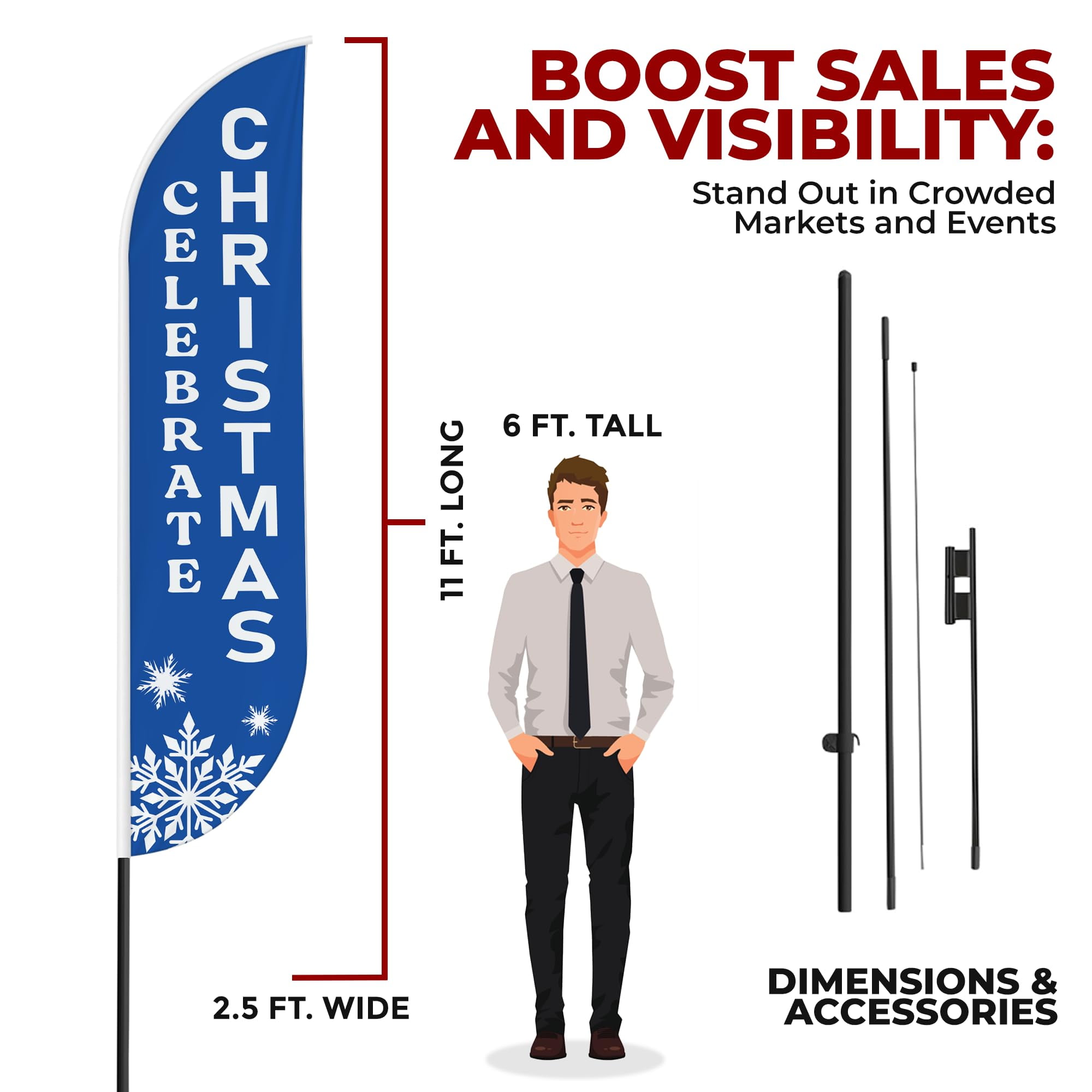 Celebrate Christmas Sign feather flag Pole kit for Outdoor by Mavis | 15 FEET Tall Polyester Banner Flag Pole Mount with Cover Easy Hang | HD Print Swooper Flags Promote Church Activity