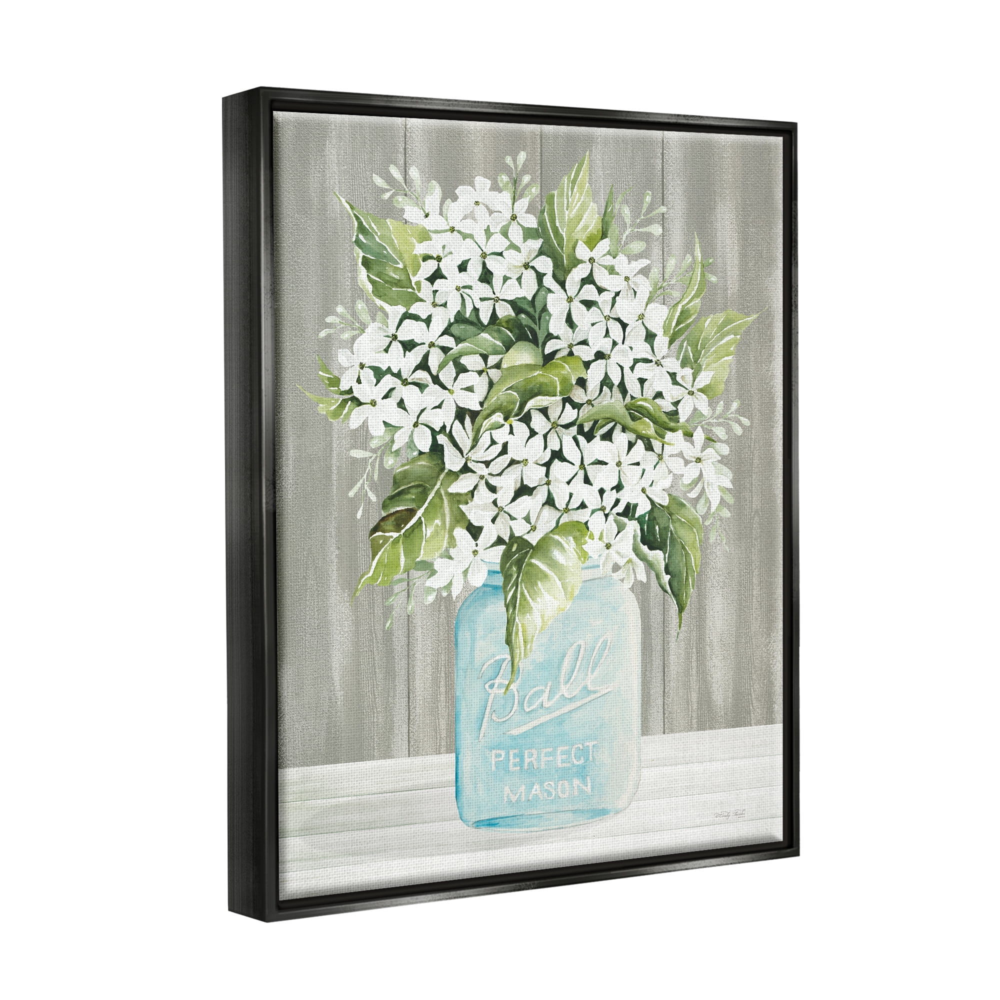 Stupell Industries Rustic Jar Bouquet Botanical & Floral Painting Black Floater Framed Canvas Art Print Wall Art, 17 x 21