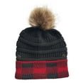 thumbnail image 4 of Dyfzdhu Women Plaid Stitching Outdoor Plush Hats Crochet Knit Button Beanie Cap Red, 4 of 5