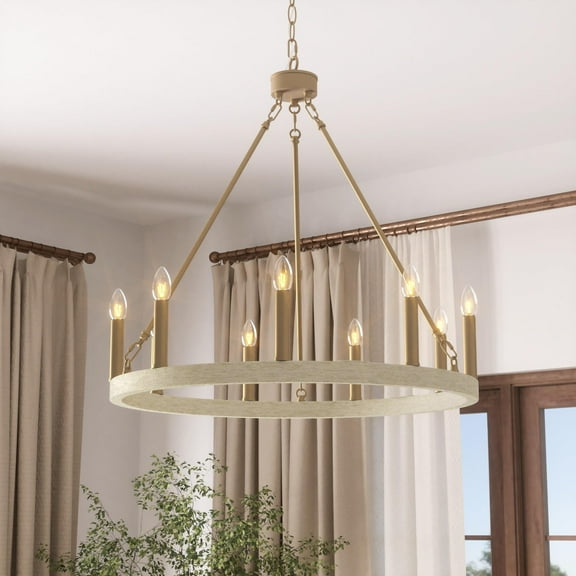 ACROMA 9 - Light Modern Farmhouse Wagon Wheel Chandelier-UL - N/A French Ash & Brass Gold Brushed, Satin Brass