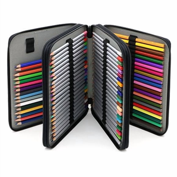 BTSKY Trousse à Crayons en Cuir PU de Luxe pour Crayons de Couleur - Porte-Crayons 120 Emplacements avec Poignée Boîte à Crayons de Couleur Pratique Grande (Noir)