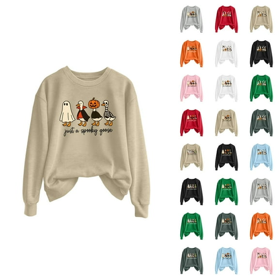 Spooky Goose Ghost Halloween Sweatshirts for Women 2025 Crewneck Funny Ghost Graphic Sweatshirt Pullover Tops