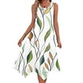 thumbnail image 1 of Ovzne Robes Grande Taille pour Femmes Courbes Robes Sans Manches Col Rond à Cordon Décontracté Volanté Robe Trapèze Mini Robe Maxi Grande Taille Imprimée Liquidation, 1 of 7