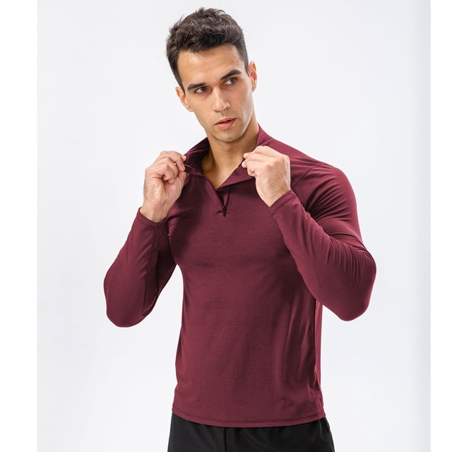 pstuiky camisas de manga larga para hombre, Sudadera deportiva de manga larga para hombre, con capucha, ajustada, con media cremallera y secado rápido para entrenamiento y running xl