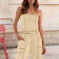 thumbnail image 6 of gakvbuo Summer Jumpsuits Womens Casual Strapless Overalls Playsuit Suspender Trousers Off The Shoulder Rompers Sleeveless Outfits With Pockets, 6 of 9