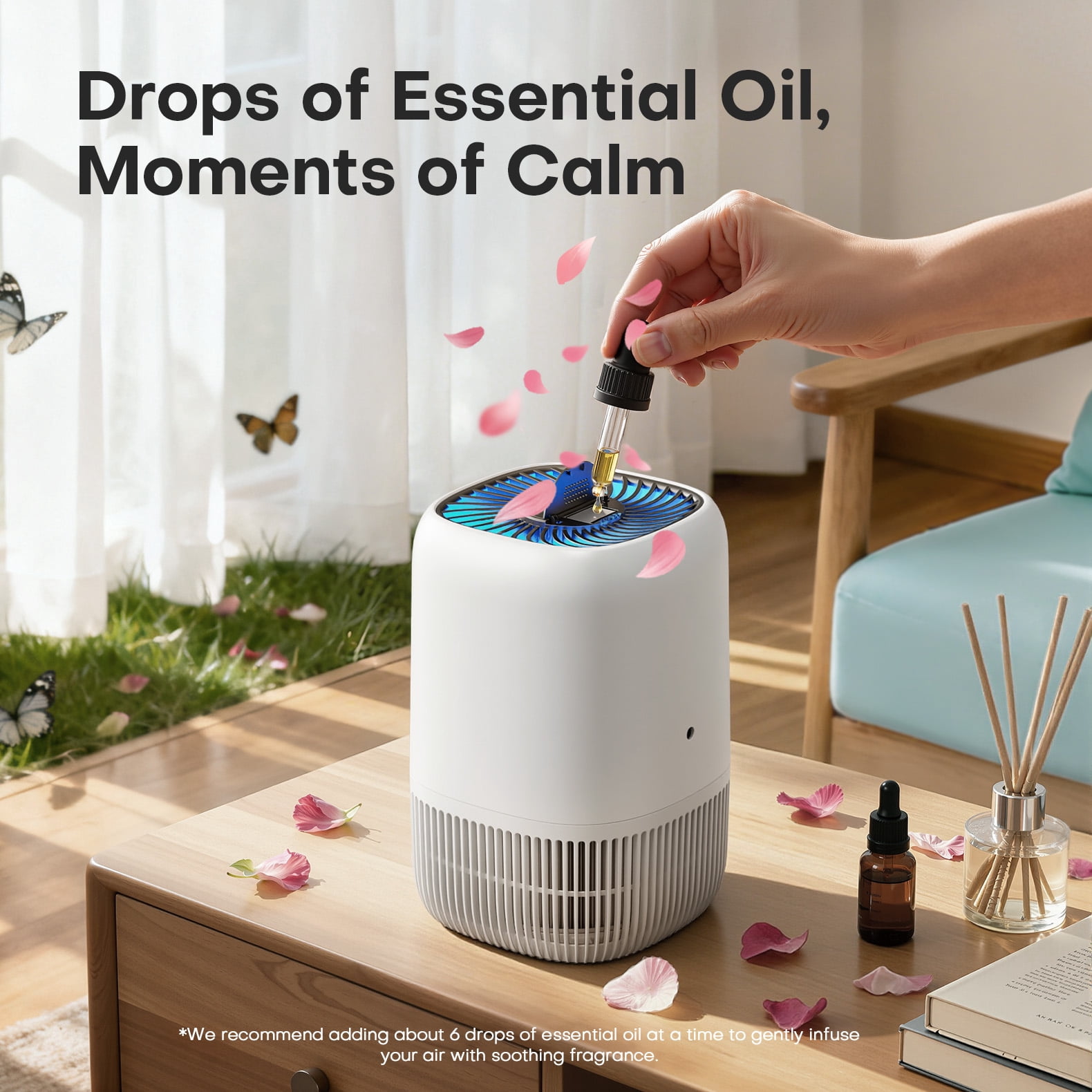 Air Purifier for Home, Covers up to 1076 Sq Ft, High Efficiency 360° Intake Filter, 3 Speeds Quiet Cleaner for Pet Hair, Odors, Pollen, Smoke, White