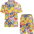thumbnail image 2 of PRIYAL Men's Short Sleeve Pajama Sets Button Down Collar Sleepwear Soft Lounge Pjs Set Lightweight Men's Outfits, 2 of 9