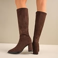 thumbnail image 6 of Women Pointed Toe Knee‑High Boots, Soft Stretch Suede Tall Long Boots, Side Zipper Chunky Block Heel Dress Boots for Fall Winter, 6 of 9