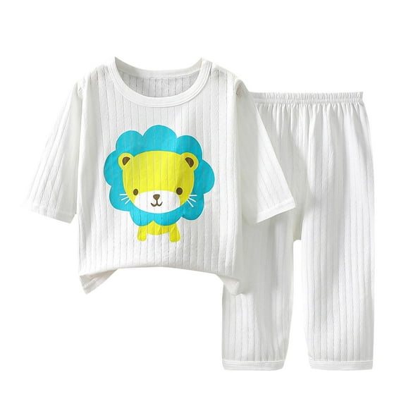 Odeerbi 1-6 Years Toddler Boys Girls Summer Cotton Pajamas Short Sleeve Tops Pants Set Soft Loungewear Cute Print Sleepwear Breathable Two-piece Pajama Sets Toddler Boys Girls Clothes