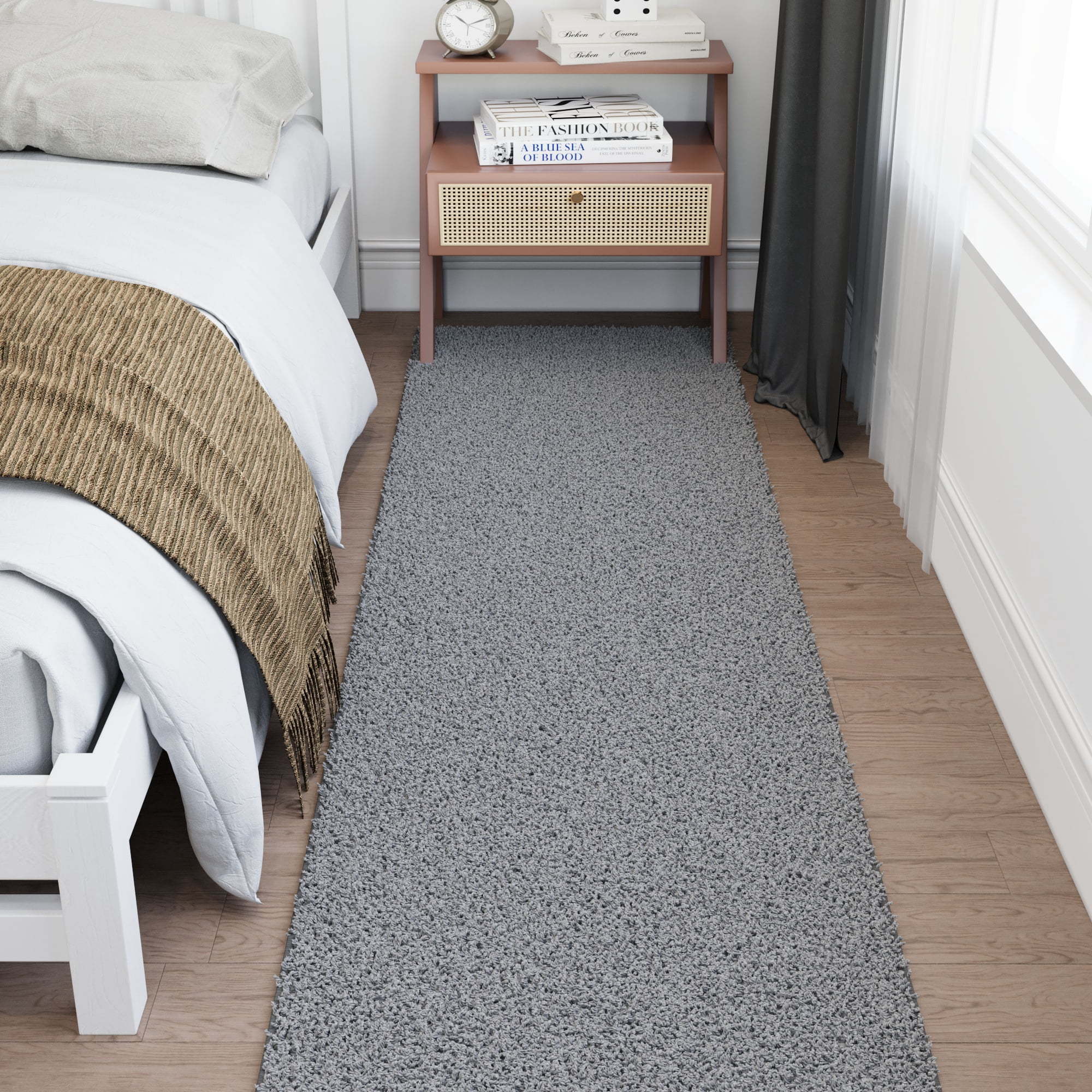 Ottomanson 2x27 Non-Slip Shag Runner Rug Plush Carpet for Bedrooms & Hallways, 2' x 27', Gray
