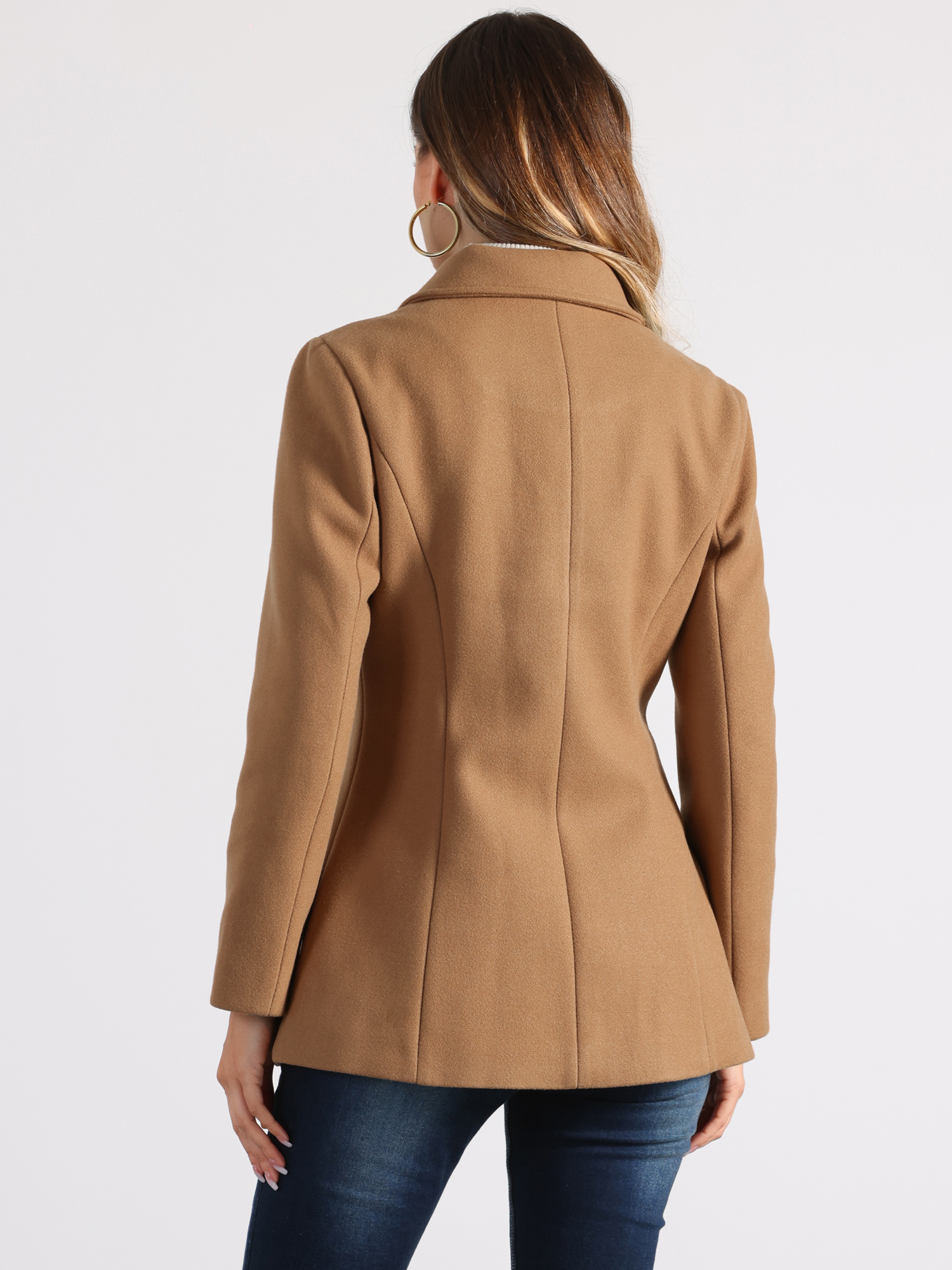 DARING DIVA Women's Peter Pan Collar Single Breasted Solid Overcoats Coat Camel M