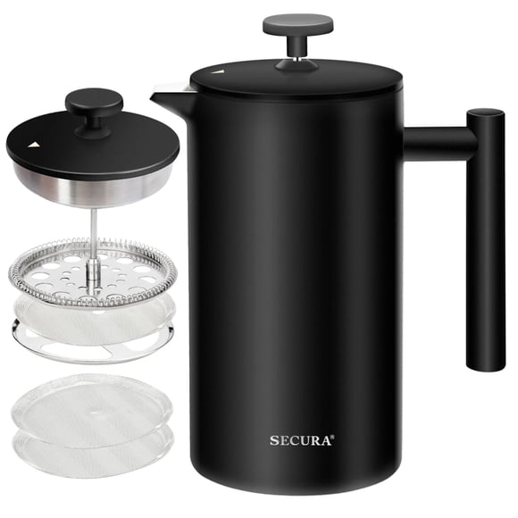 Cafetera French Press Secura 1L de acero inoxidable negra