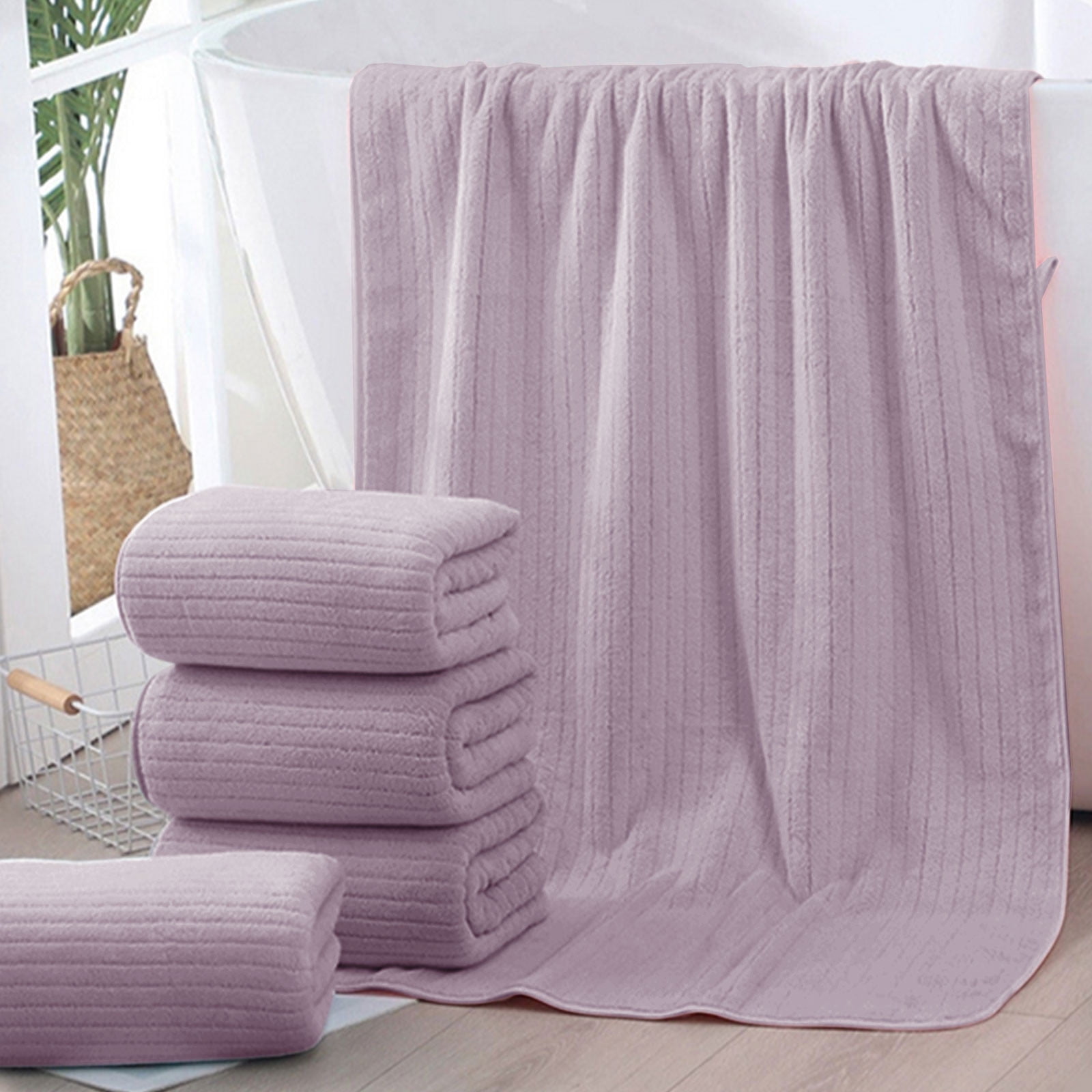 Beautynvta Bath Towel Set of 8 Pieces, Coral Velvet Highly Absorbent Quick Dry Towels Sets for Bathroom, 4 Square Towels, 2 Hand Towels, 2 Bath Towels, Purple