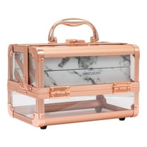 Impressions Vanity Savvy Lux Makeup Travel Case with Flip Top Mirror (Rose Gold Clear White Marble)
