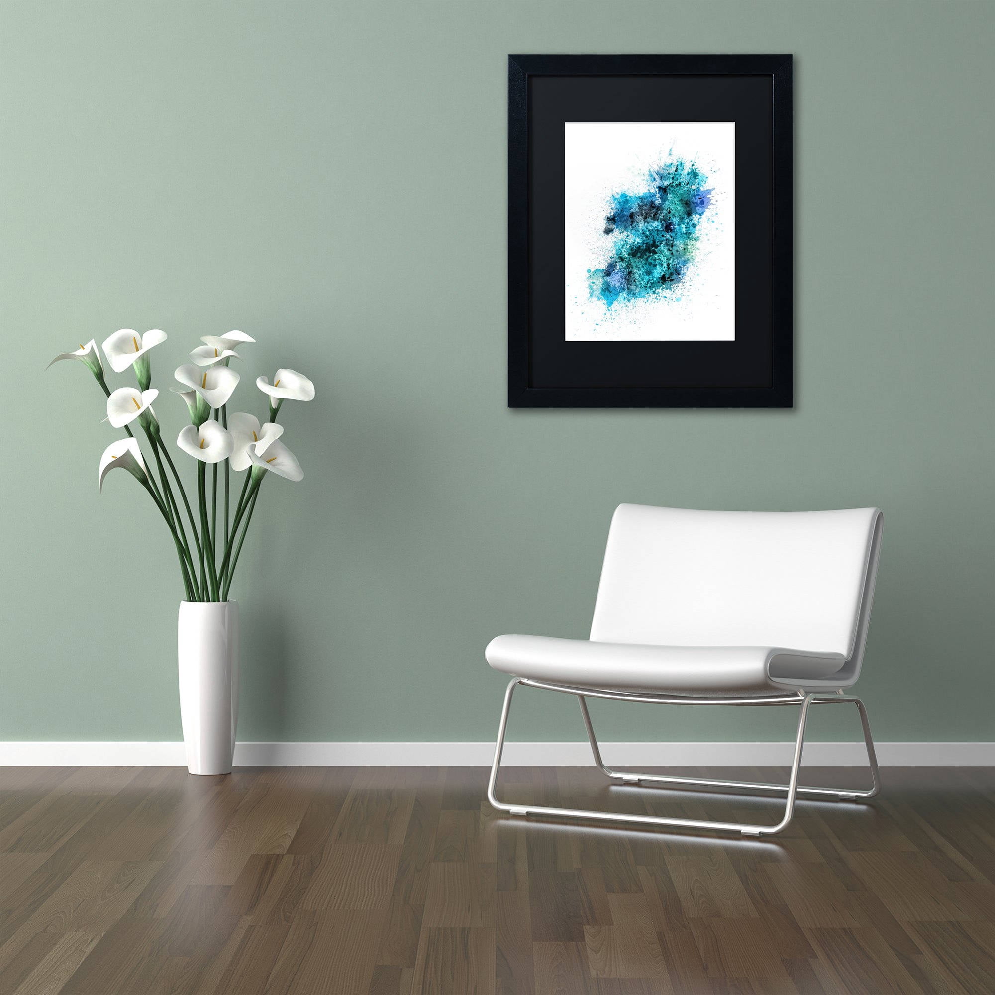 Trademark Fine Art "Ireland Map Paint Splashes" Canvas Art by Michael Tompsett, Black Matte, Black Frame