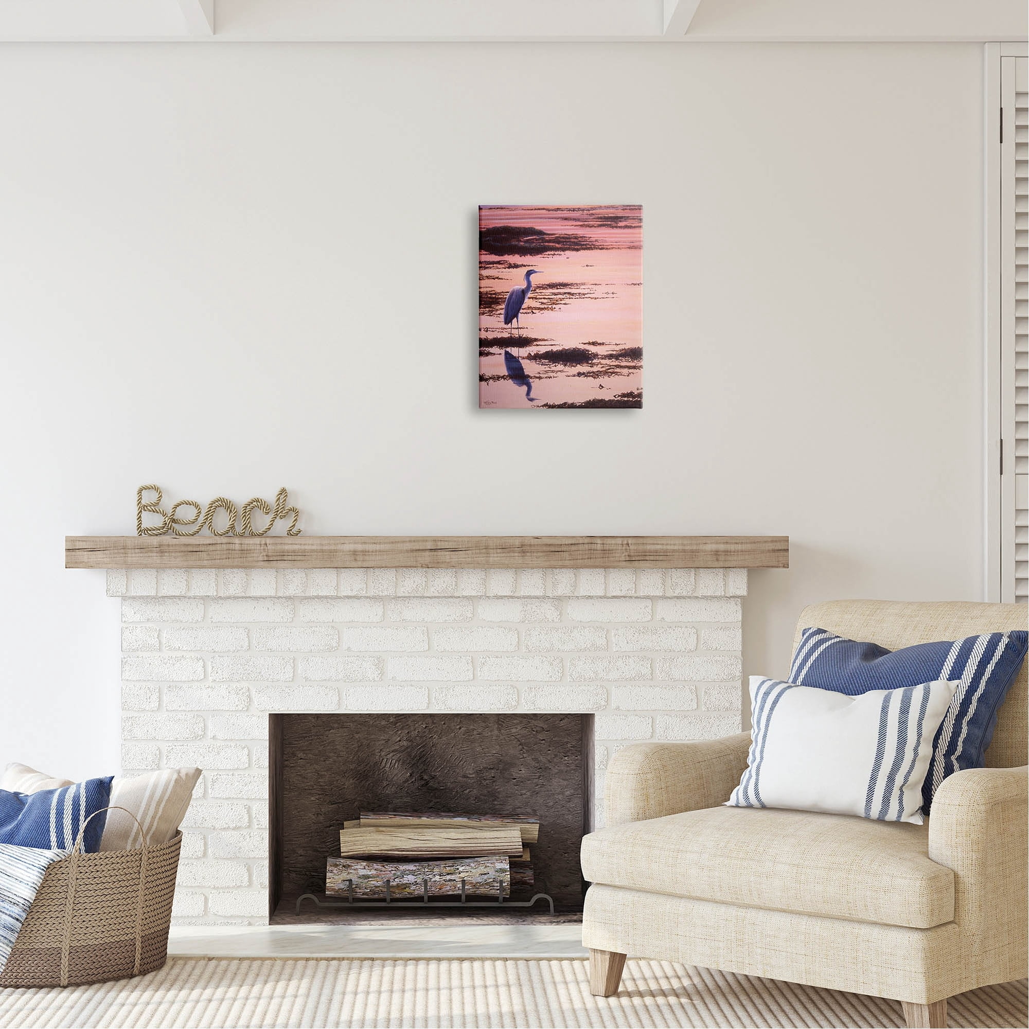 Stupell Industries Crane Bird in Sunrise Marsh Coastal Photography Gallery Wrapped Canvas Print Wall Art
