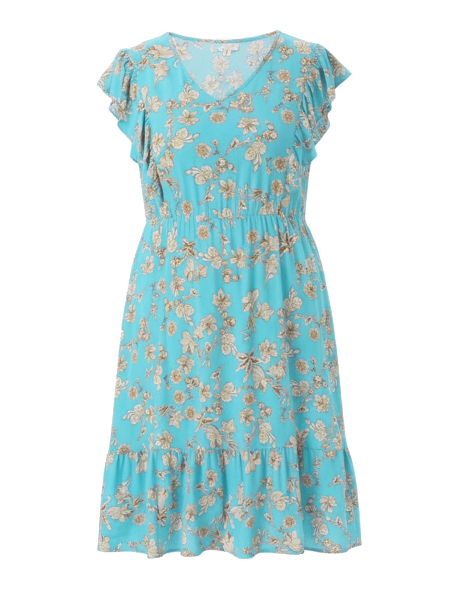 DARING DIVA Women's Plus Size V Neck Ruffle Sleeve Knee Length Casual Dress 4X Lake Blue