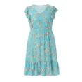 thumbnail image 4 of DARING DIVA Women's Plus Size V Neck Ruffle Sleeve Knee Length Casual Dress 2X Lake Blue, 4 of 5