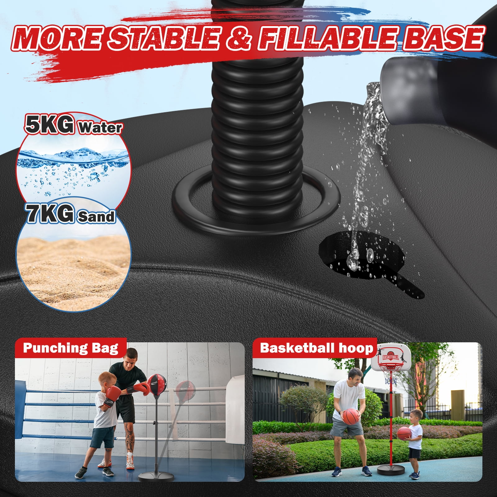 JoyStone 2 in 1 Kids Basketball Hoop and Punching Bag, Adjustable Stand with Boxing Gloves & 2 Balls, Toddler Basketball Hoop and Boxing Bag Set Toy for Outdoor Indoor Sports Games