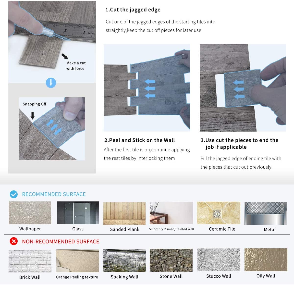Art3d 11.5" x 11.4" Peel and Stick Backsplash Tile PVC Composite Laminate Material tile in Suva Gray (5-Pack)