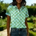 thumbnail image 4 of Women Hawaiian Shirt Soft Cool Summer Hawaii Tshirts Beach Tropic Print V Neck Button up Tops Floral Short Sleeve Tops Green S, 4 of 5