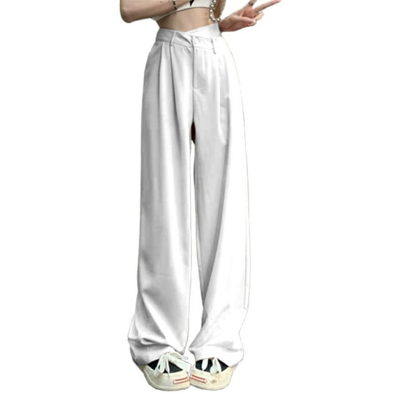 Lenpel Women's Wide Leg Pants Crossover High Waisted Business Casual Office Trousers Palazzo Lounge Pants
