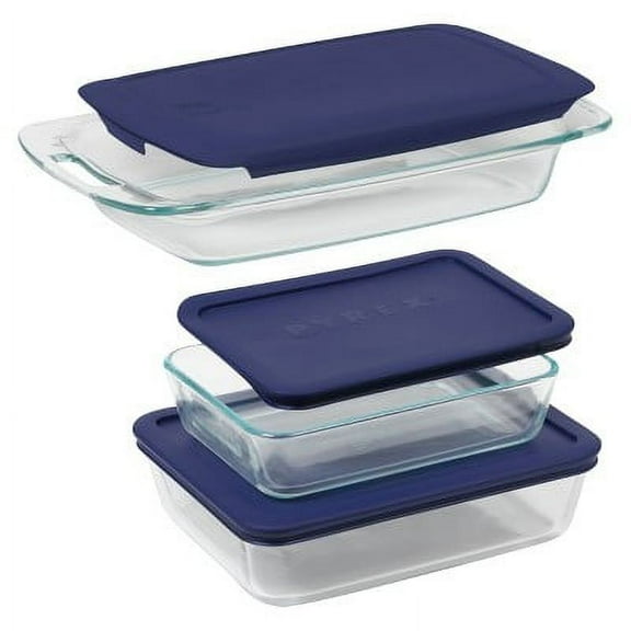 6pc Bake and Store Set (3 Containers and 3 Lids): Glass Bakeware, Odor & Stain-Resistant, Microwave & Dishwasher Safe