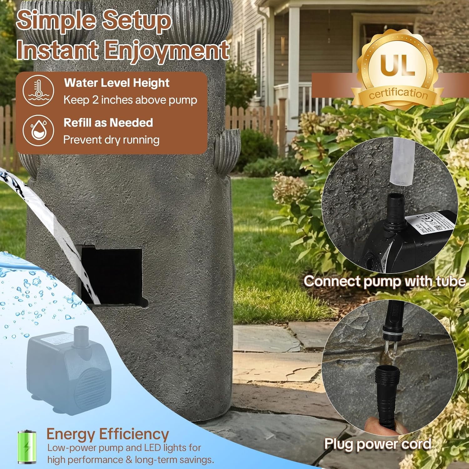HOMEDIARY Modern 39.5" Tall Outdoor Water Fountain, Large 10-Tier Cascading Bowls Waterfall Fountain with LED Lights, Stone Texture Floor-Standing Resin Water Feature for Deck, Patio, Yard & Indoor