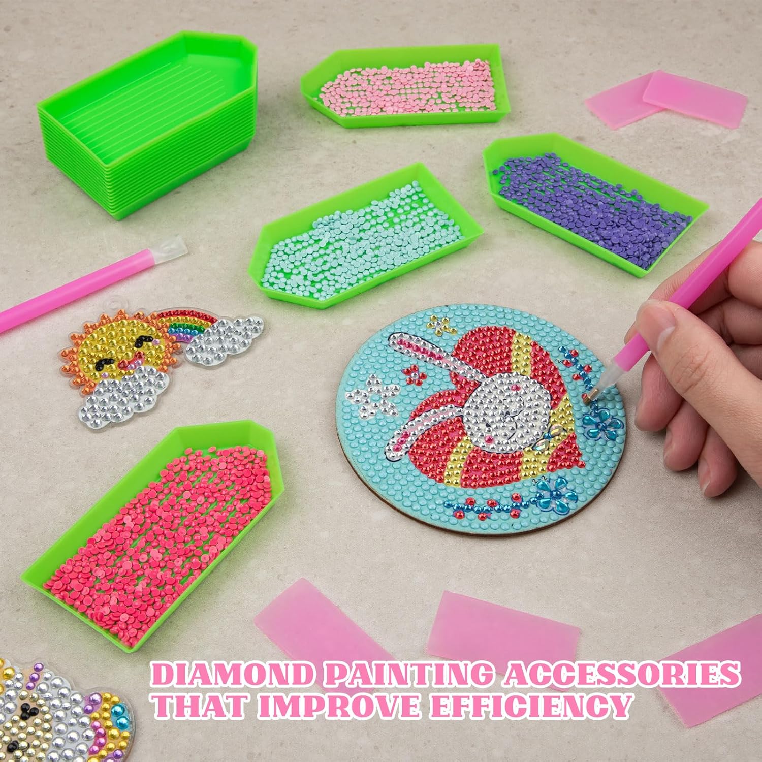 28PCS Plastic Diamond Painting Trays, Bead Sorting Trays, Diamond Painting Accessories and Tools for DIY Crafts(4.72 x 2.26 inches, Green)