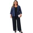 thumbnail image 3 of DARING DIVA Plus Size Blazer Sleeve Open Front Peplum Work Suit Jacket 1X Navy Blue, 3 of 6