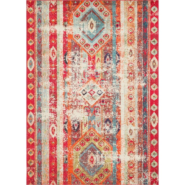 Unique Loom Sedona Distressed Southwestern Area Rug, 9 x 12 Feet, Fuchsia/Beige
