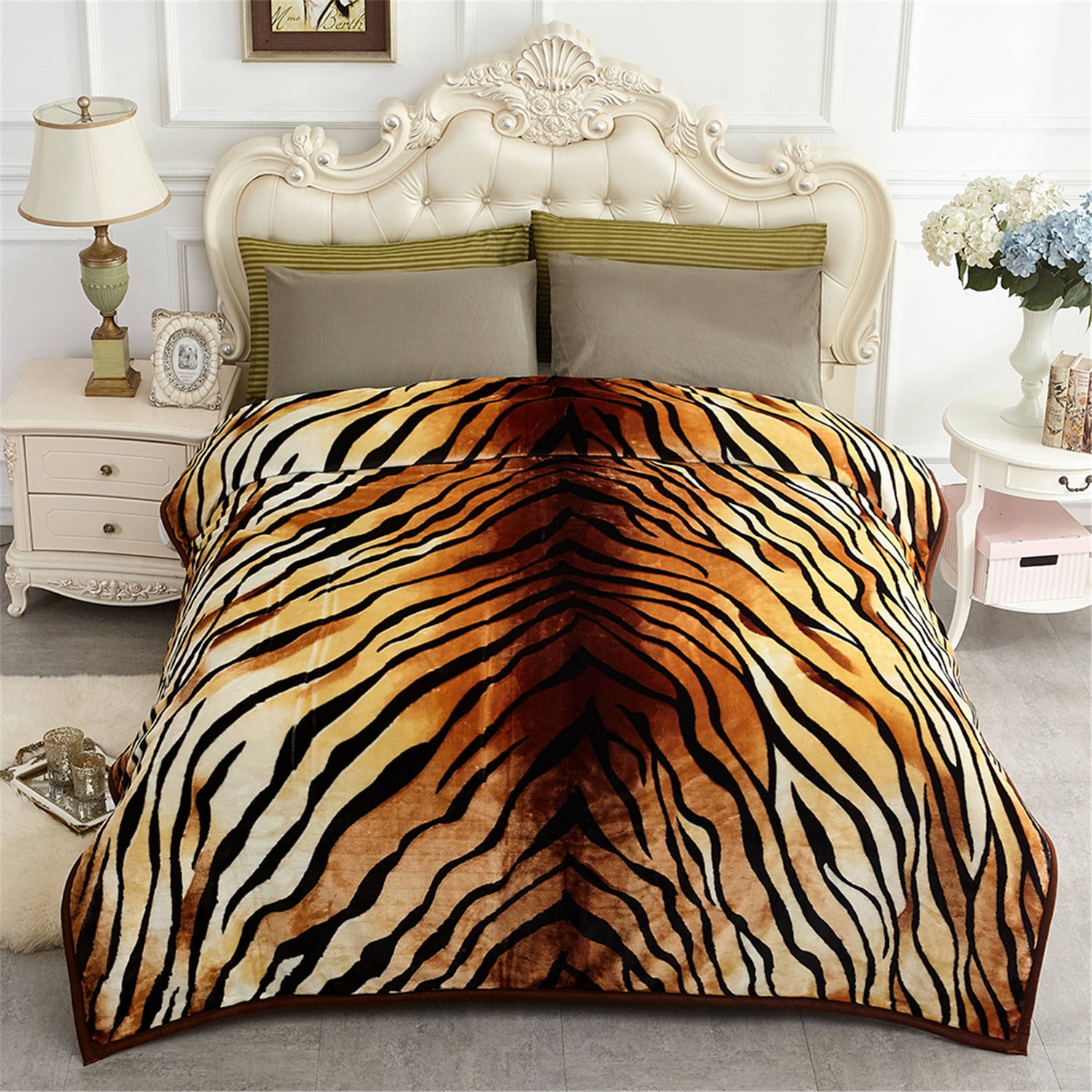 NC Thick Fleece Blanket - 2 Ply Reversible 520GSM Soft Plush Blanket Queen 77"x87", Tiger