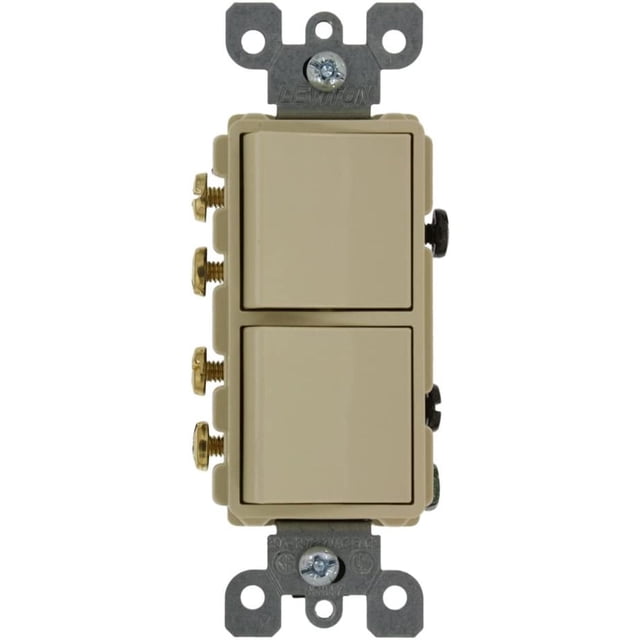 Leviton 20A, 120/277V, Decora Interruptor de combinación AC de 3 vías, grado comercial, toma de tier agua 1