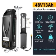 48V Lithium Ebike Battery, w/ 30A BMS, for Electric Bicycles & E-Motorcycles(100W-1500W) , Includes 2A Charger XT60 Connector (48V13AH)