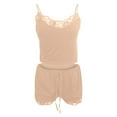 thumbnail image 4 of RYRJJ Pajamas Set Women's V-Neck Sleeveless Sleepwear PJs Set Soft Comfy Lace Cami Set with Drawstring Short Pants Nightwear(Khaki,S), 4 of 4