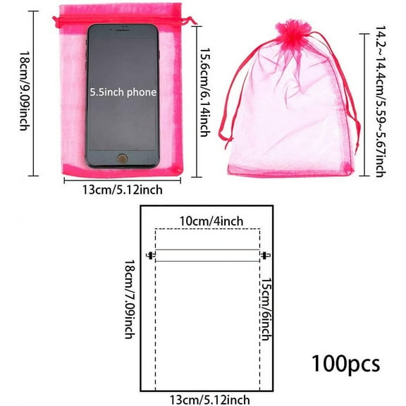 100pcs Organza Gift Bags with Drawstring Wedding Party Christmas Favor Gift Bags Organza Pouches for Potpourri Medium Violet Red 18x13cm