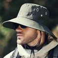 thumbnail image 2 of harmtty Windproof Bucket Hat Men Summer Sun Hat Windproof Strap Wide Brim Anti-uv Sun Protection Foldable Portable Gardening Fishing Travel Outdoor Fisherman Army Green, 2 of 7