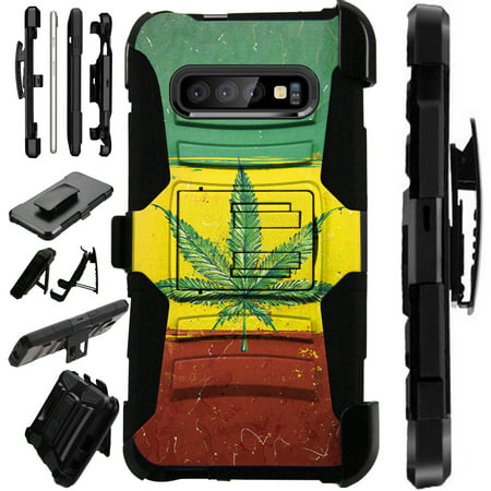 Compatible Samsung Galaxy S10 Plus S 10 Plus (2019) Case Armor Hybrid Phone Cover LuxGuard Holster (Flag of Weed