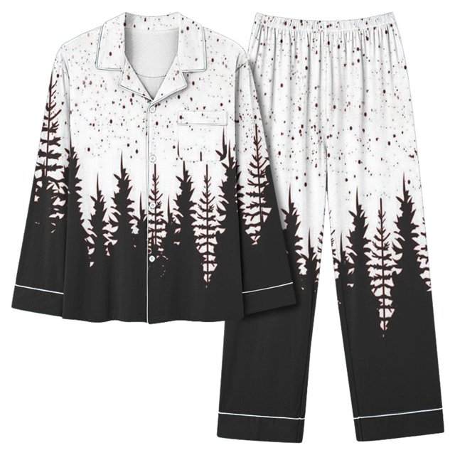 Puntoco Conjunto De Pijama De Pantalones Y tops Casuales De Manga Larga Con Estampado Navideño Para Mujer (1 top + 1 Pantalón) Conjunto De Solapa De Manga Larga Gris S