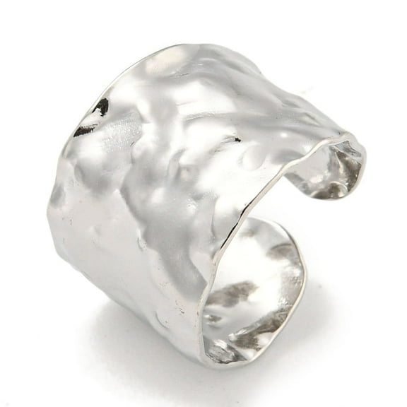 10pcs Non-Tarnish 304 Stainless Steel Hammered Open Cuff Ring Wide Band Ring for Women Stainless Steel color Adjustable