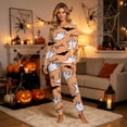 thumbnail image 2 of Xijirk Women Halloween Pajama Set Long Sleeve Crew Neck Top with Jogger Pants Assorted Halloween Element Print Loungewear for Sleepwear and Holiday Party,White2,XXL, 2 of 4