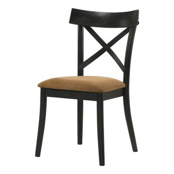 Benjara Hilly 21" Dining Chair (Set of 2)- Crossbuck Backrest- Brown & Black