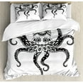 thumbnail image 1 of Octopus Duvet Cover Set Queen Size, Monochrome Pattern of a Sea Animal Ornamented in Boho Style Art Print, Decorative 3 Piece Bedding Set with 2 Pillow Shams, White and Charcoal Grey, by Ambesonne, 1 of 3