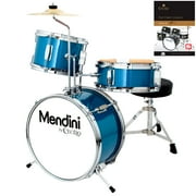 Mendini by Cecilio 13 Inch 3-Piece Kids / Junior Drum Set with Adjustable Throne, Cymbal, Pedal, Drumsticks & Lesson Book, Metallic Blue, MJDS-1-BL
