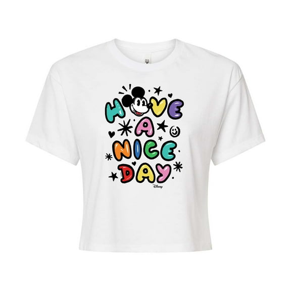 Disney - Mickey Mouse - Have A Nice Day - Juniors Cropped Cotton Blend T-Shirt