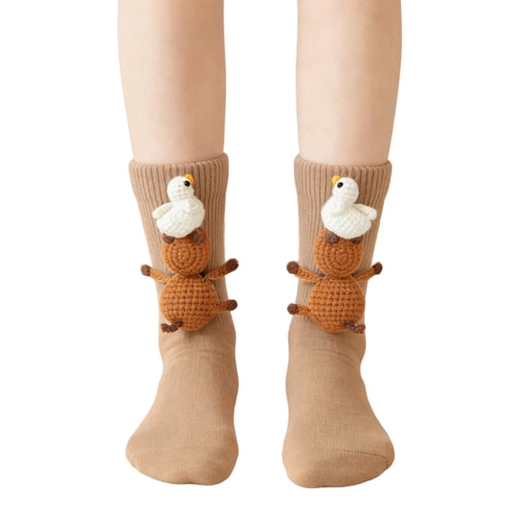Kilaqueen Womens Christmas Crew Socks with Knitted Applique, Festive Novelty Holiday Socks for Parties, Stockings and Cozy Outfits