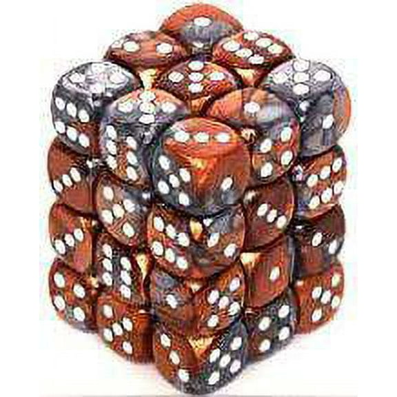 Chessex 6-Sided d6 Gemini Dice Pack (Copper-Steel & White)